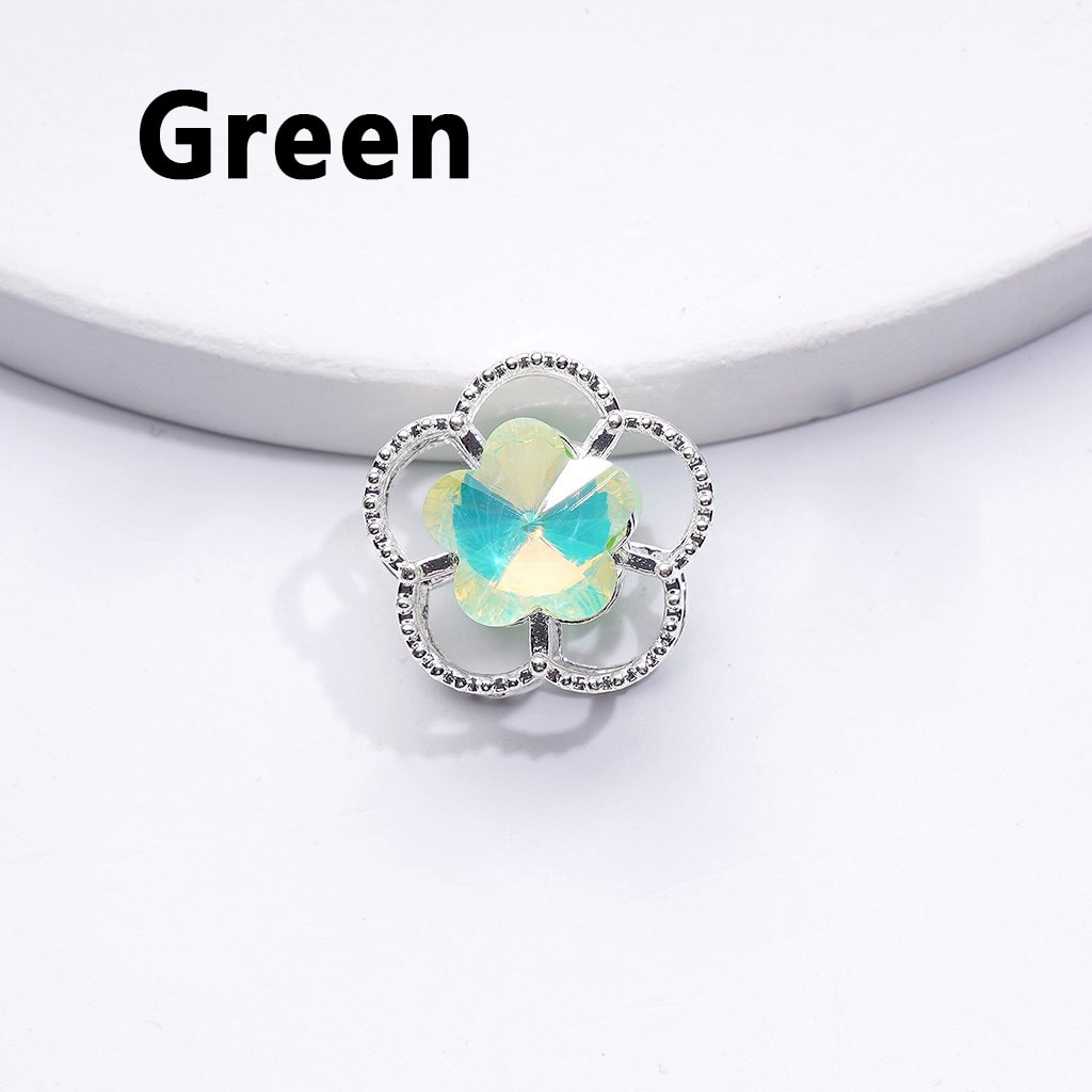 Elegant Silver Alloy Floral Beads with Five Petals & Vibrant Multi-Color Rhinestones, Approx. 17MM