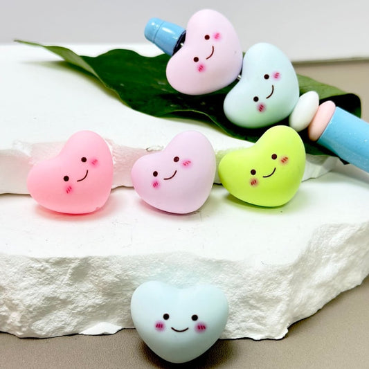 Smile Face Heart Solid Color Acrylic Beads, Around 23*19MM