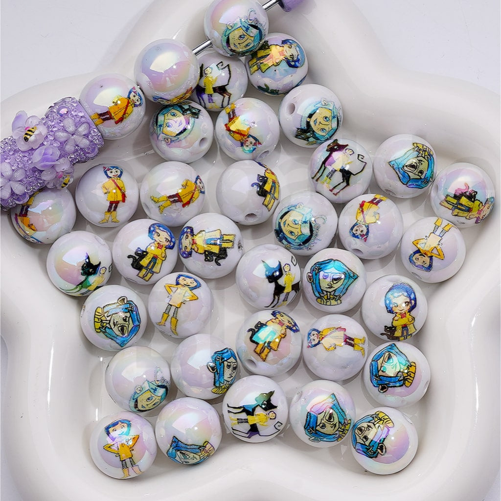 Cute Girl Coralin UV Coating Acrylic Beads 16MM Random Mix