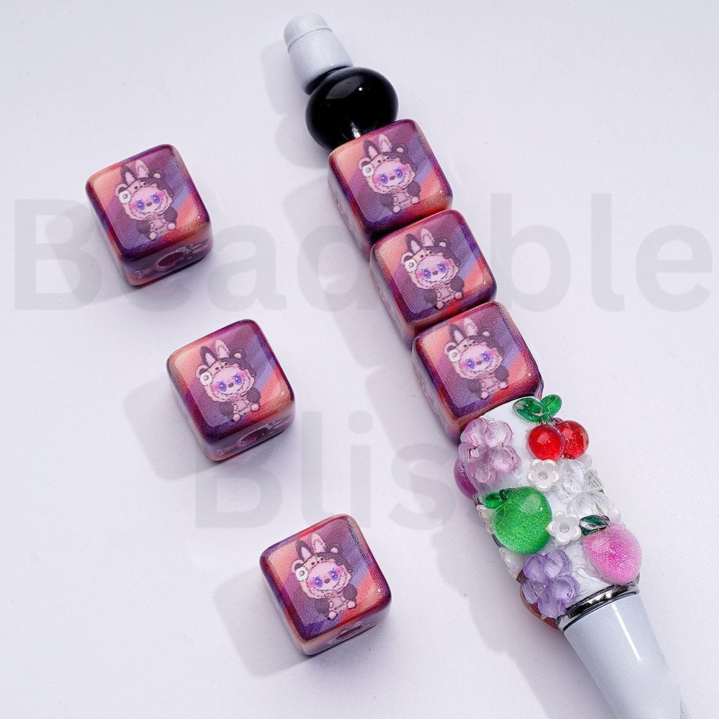 Cute Magical Friend Toy Monster Doll Cube Square Acrylic Beads, Around 15MM