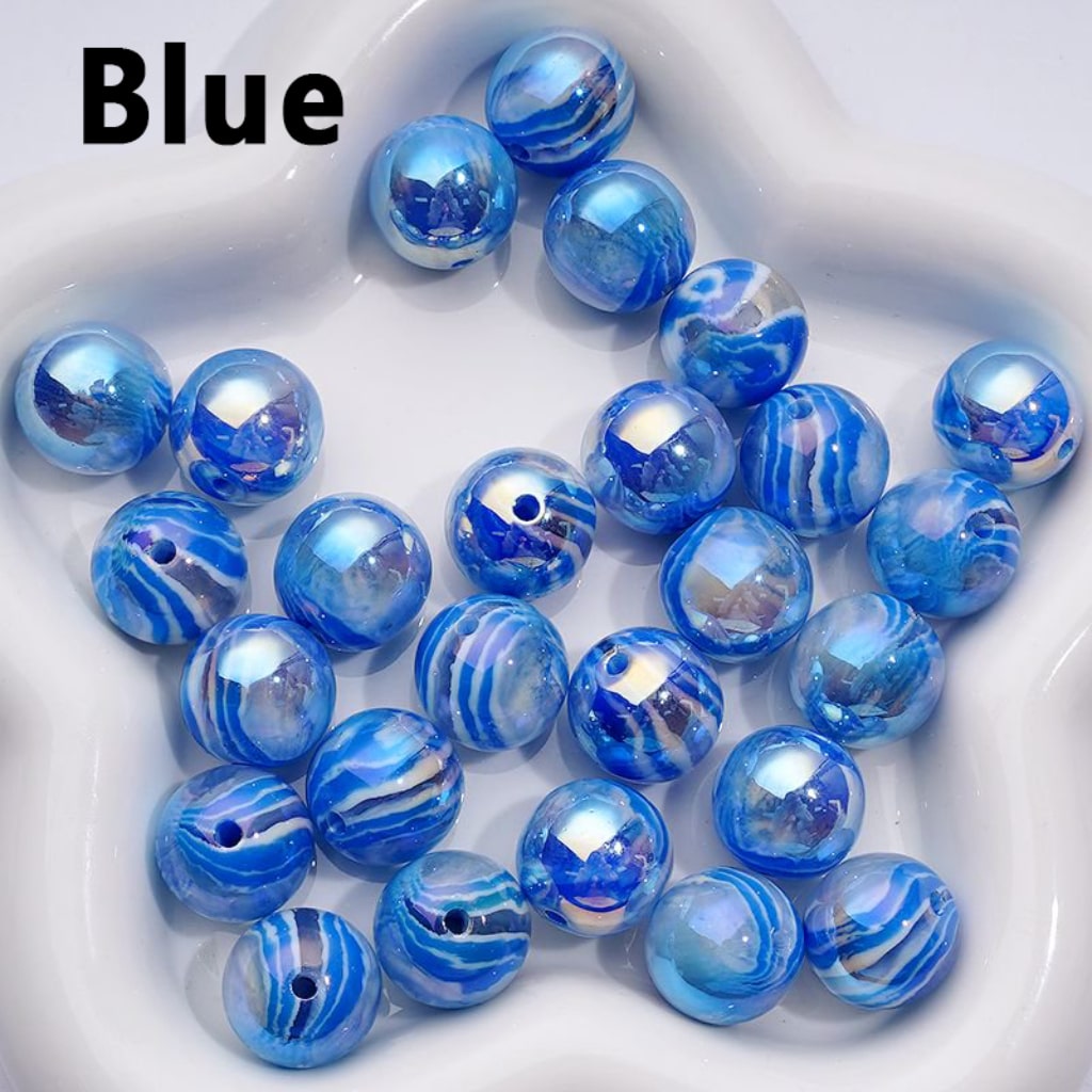 Round Acrylic Beads with UV Gloss and Colorful Art Stripes 16MM