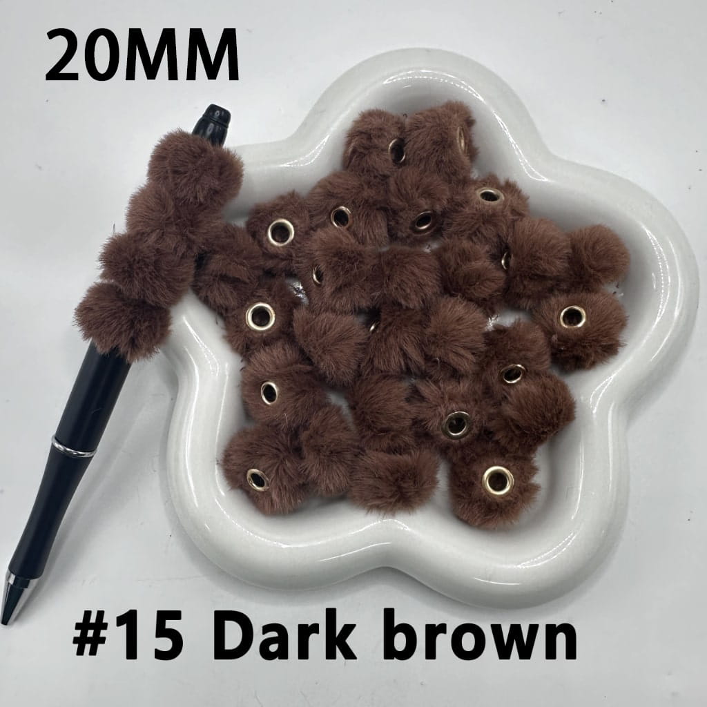Cute Solid Colored Pom Pom Fluffy Hard Beads, 20MM