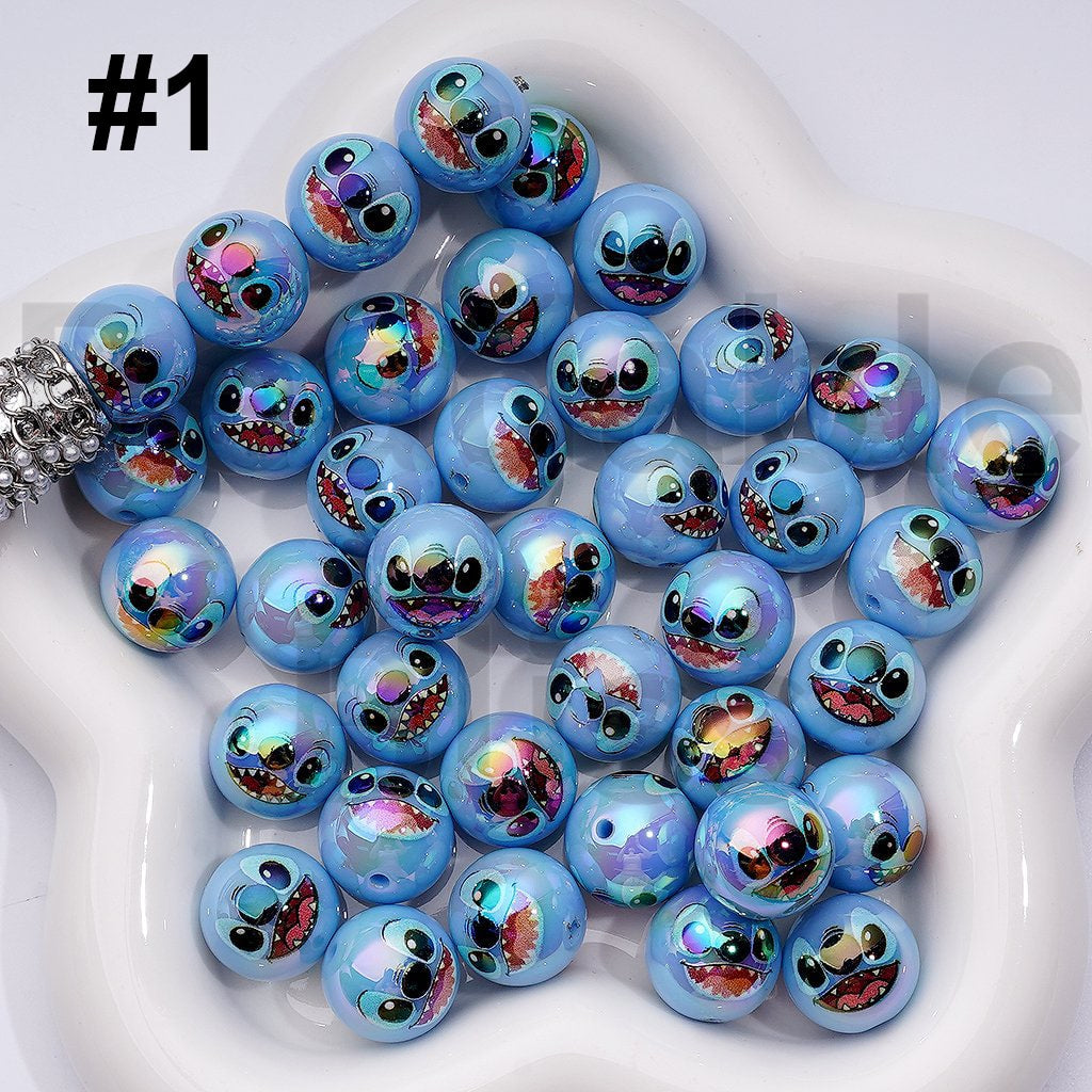 UV Coated Blue Round Acrylic Beads Cute Blue monster Series, 16MM, Random Mix