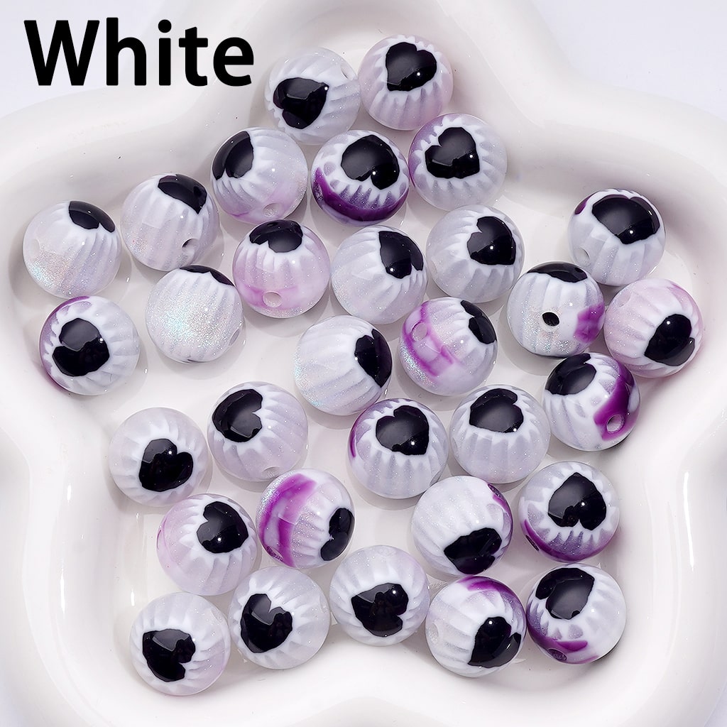 Glitter Heart Beads with White Trim Multi-Color Round Acrylic Assortment, 16MM