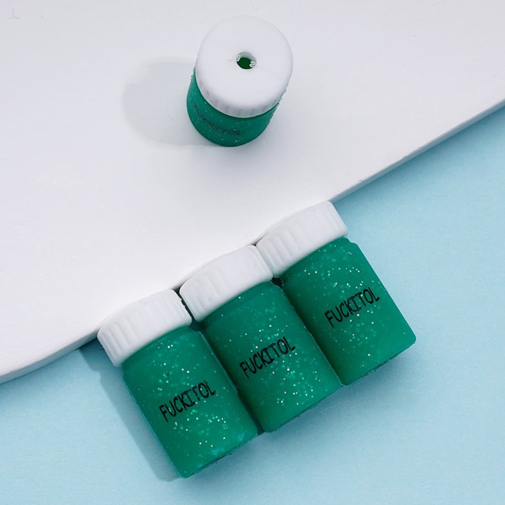 3D Colorful Fuckitol Mood Capsule Bottle Silicone Focal Beads