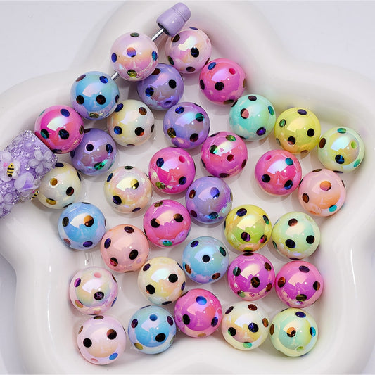 UV Coating Black Spots Round Acrylic Beads Round in Solid Color 16MM Random Mix