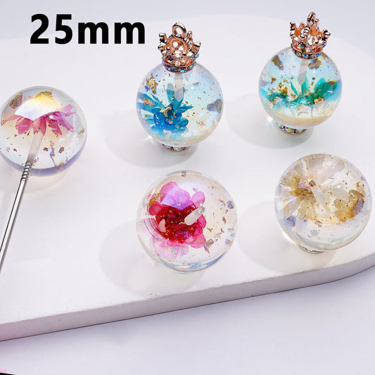 Elegant UV-Coated Clear Acrylic Beads – Gold Foil & Dried Flowers Inside, 25MM, Random Mix (Not for Pen Use)