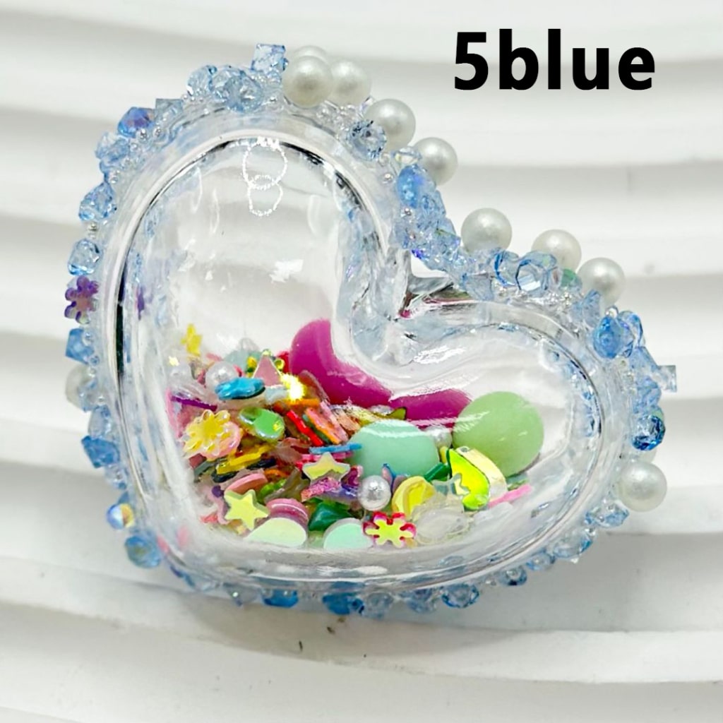 Shake Acrylic Beads Clear Hollow Heart Confetti Flake Star Snowflake Ball with Rhinestones Sugar Wrap White Pearls, Around 37*30MM