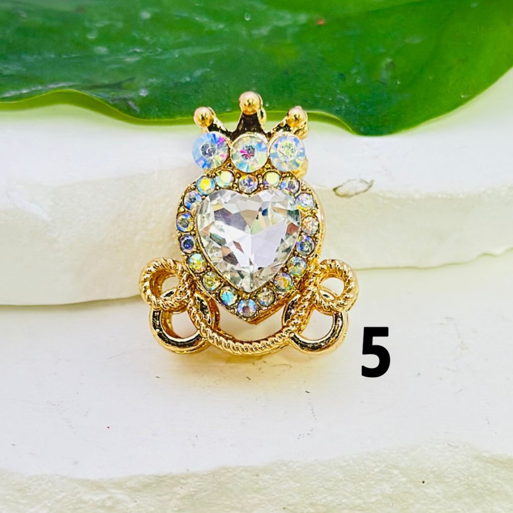 Gold Alloy Heart Crown with Mini AB Rhinestones Bling Bling Colorful Heart Rhinestones Beads, Around 26*22MM