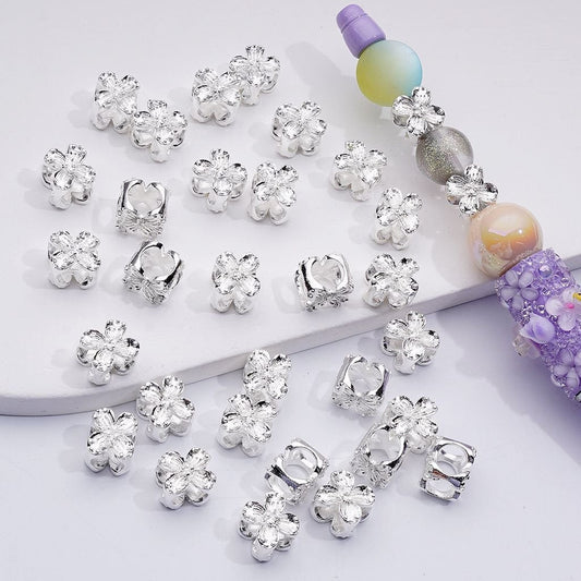 Silver Alloy Plum Blossom Beads 10MM Floral Jewelry Accessories for Crafting