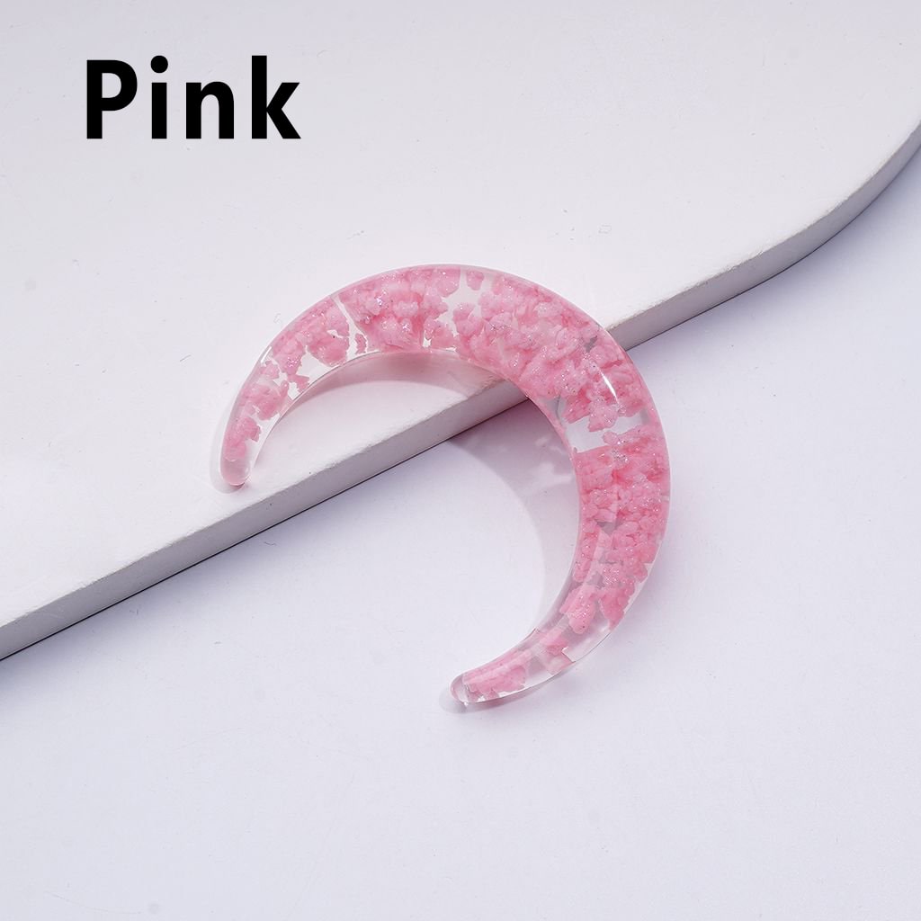 Luminous Cute Glitter Multi-Color Clouds Inside Clear Crescent Moon Acrylic Beads, Around 46MM