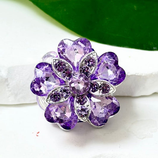 Fancy Exquisite Silver Alloy Flower with Shiny Purple Rhinestones, Oval Pearls, Clay Beads, Around 27*22mm