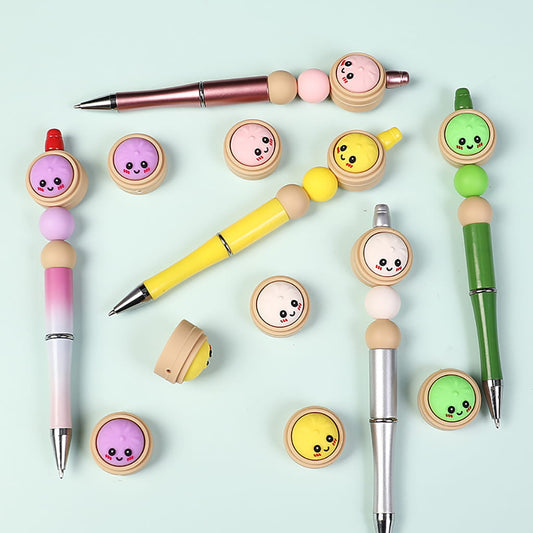 3D Cute Shy Dumpling in Steamer Basket Silicone Focal Beads, 30MM, Assorted Colors, Random Mix