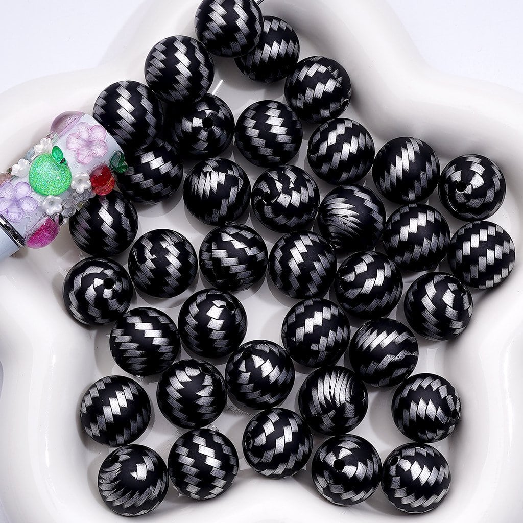 Glossy Black and White Checkered Rectangle Silicone Beads – 15MM, Style Z-00228