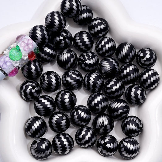 Glossy Black and White Checkered Rectangle Silicone Beads – 15MM, Style Z-00228
