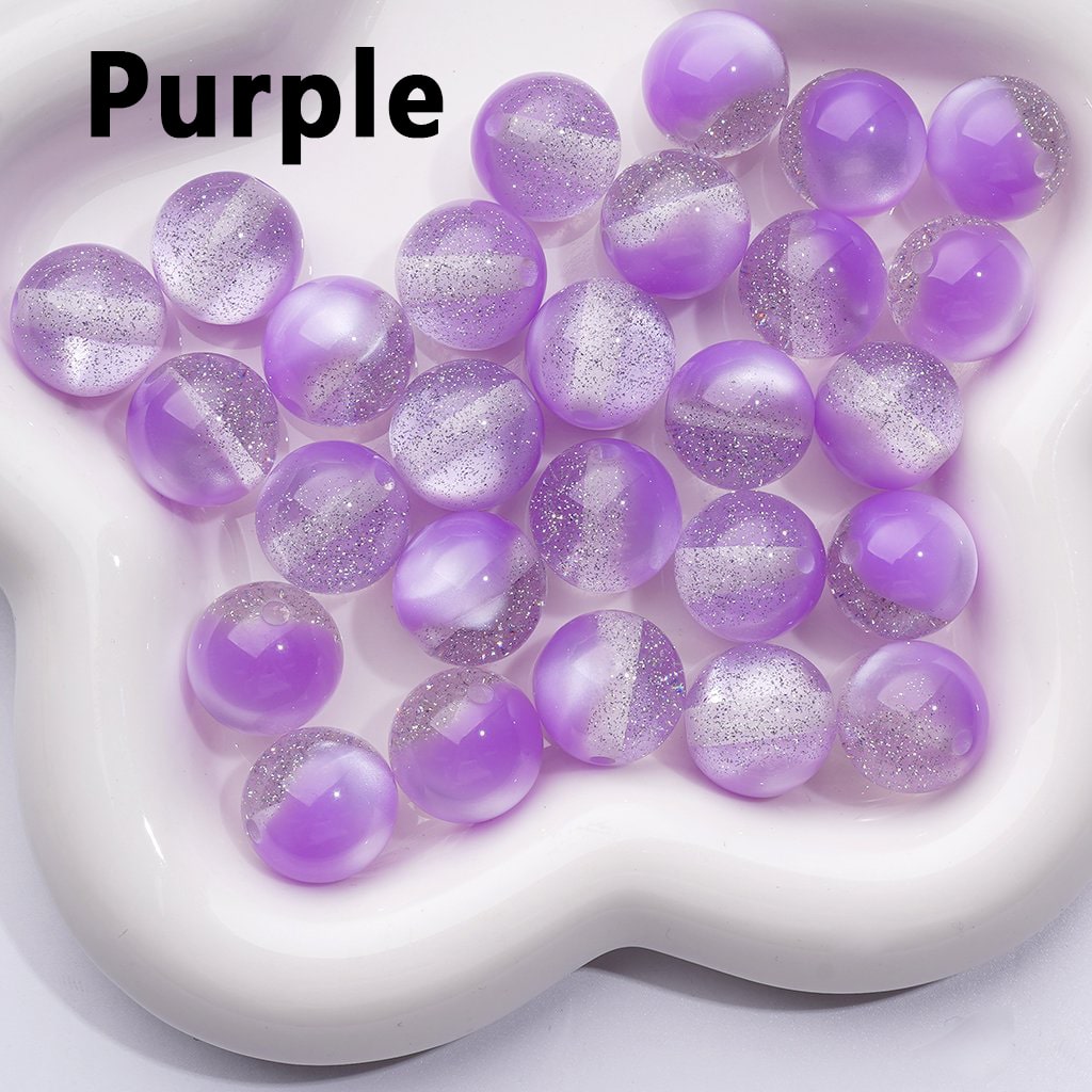 Multi-Color Cat Eye Style Acrylic Beads with Silver Glitter Inside, 16MM