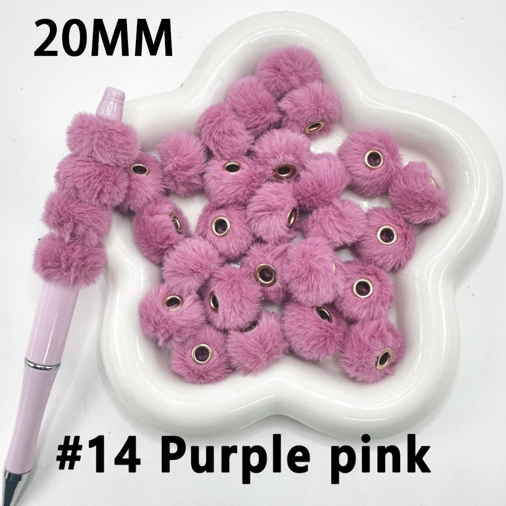 Cute Solid Colored Pom Pom Fluffy Hard Beads, 20MM