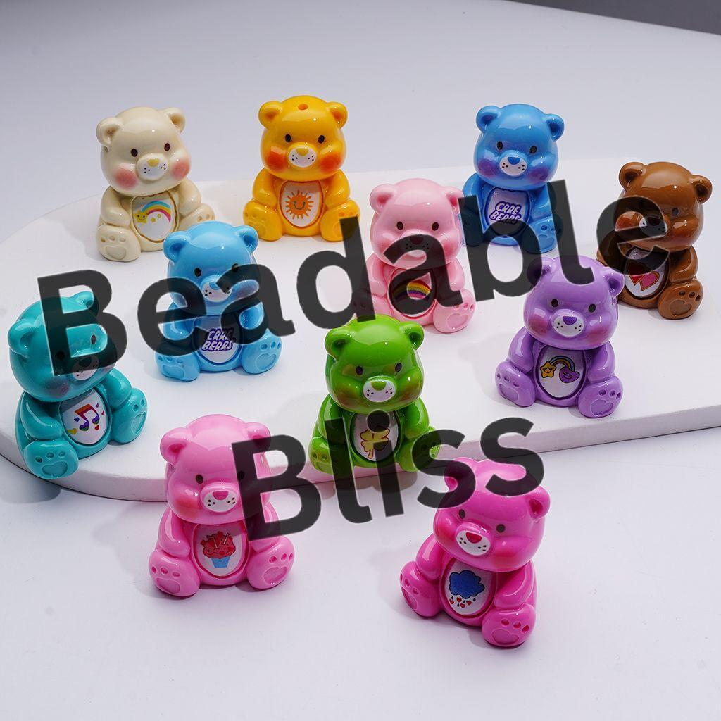 Cute Solid Color Rainbow Bear Acrylic Beads Pen Toppers Pendants Jewelry Accessories, 36*32MM