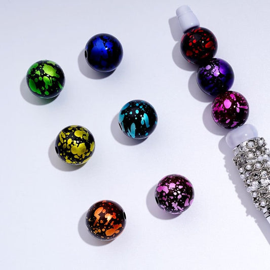 Art Spots Colorful Abstract Black Round Acrylic Beads, 16MM, Random Mix