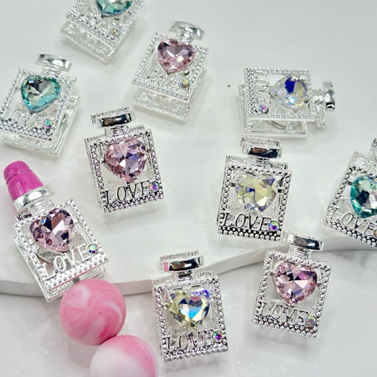 Silver Alloy Perfume Bottle with Exquisite Mini Cute Heart Rhinestone Love, Random Mix, Around 23*15MM