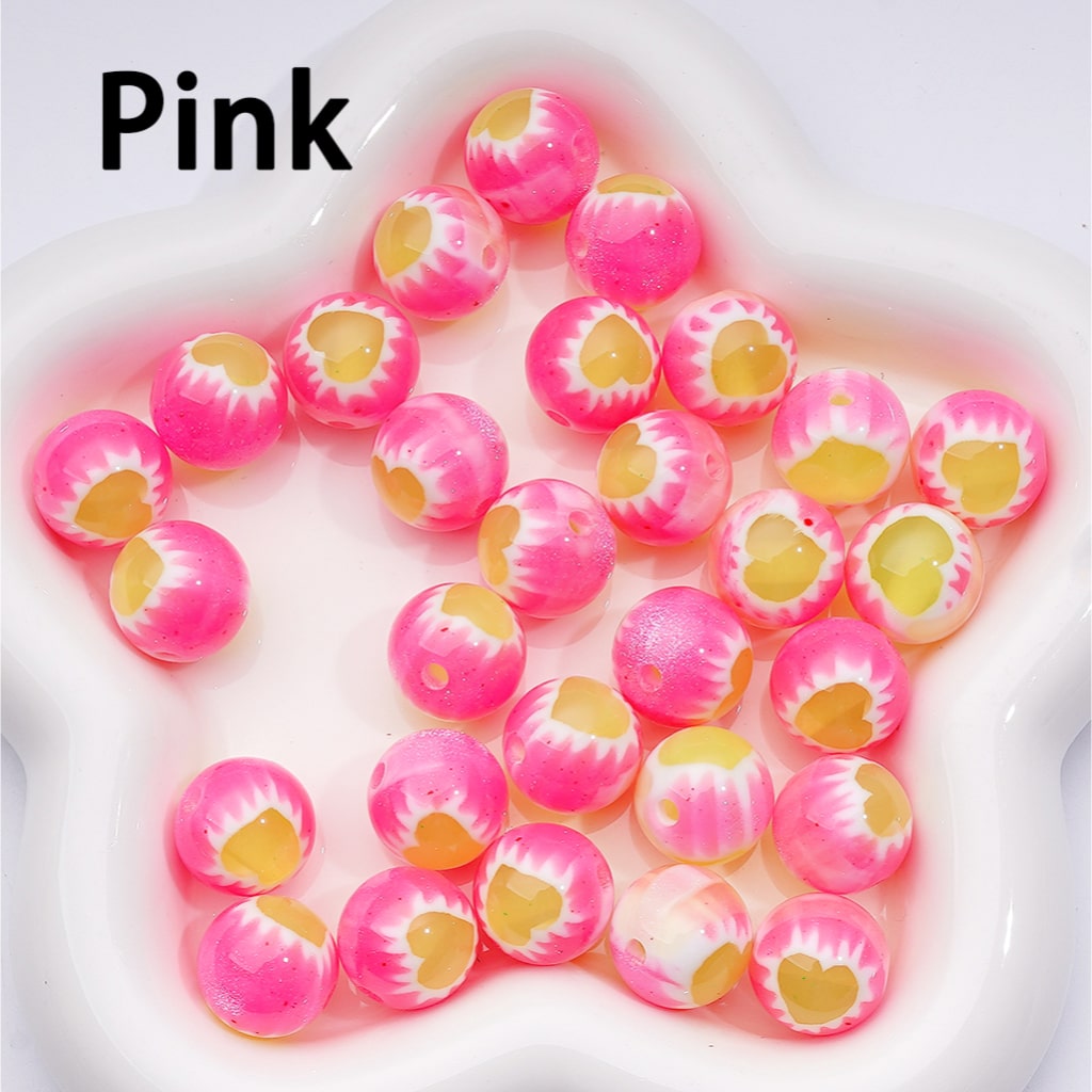 Glitter Heart Beads with White Trim Multi-Color Round Acrylic Assortment, 16MM