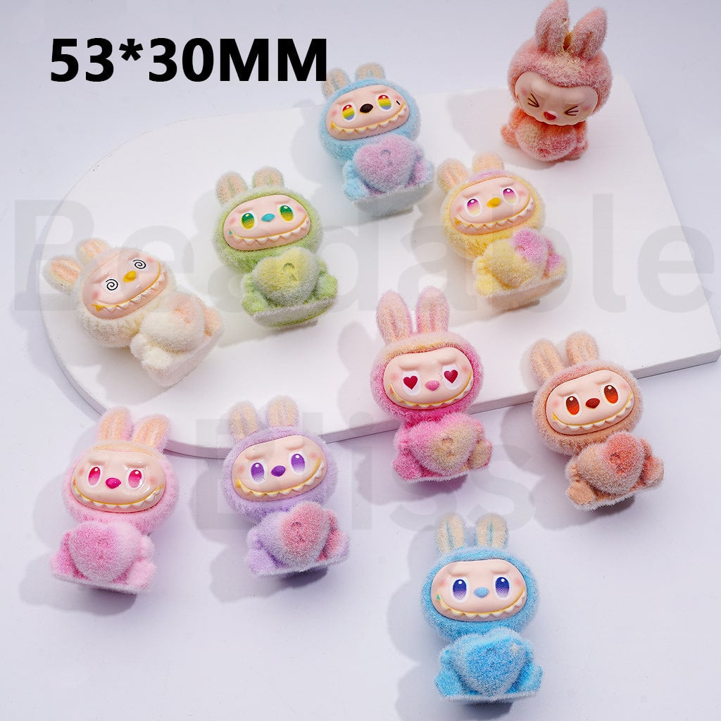 Acrylic Beads Pen Topper Pendants Jewelry Accessories Flocked Cute Fairy Monster Doll Holds Heart Multi-Color 53*30MM