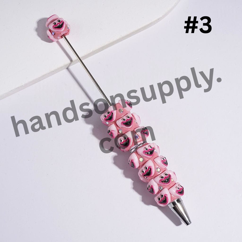 Cute Pink & Blue Monster Villain Doll Adorable Character Big Mouth & AB Rhinestones Beadable Clay Pens