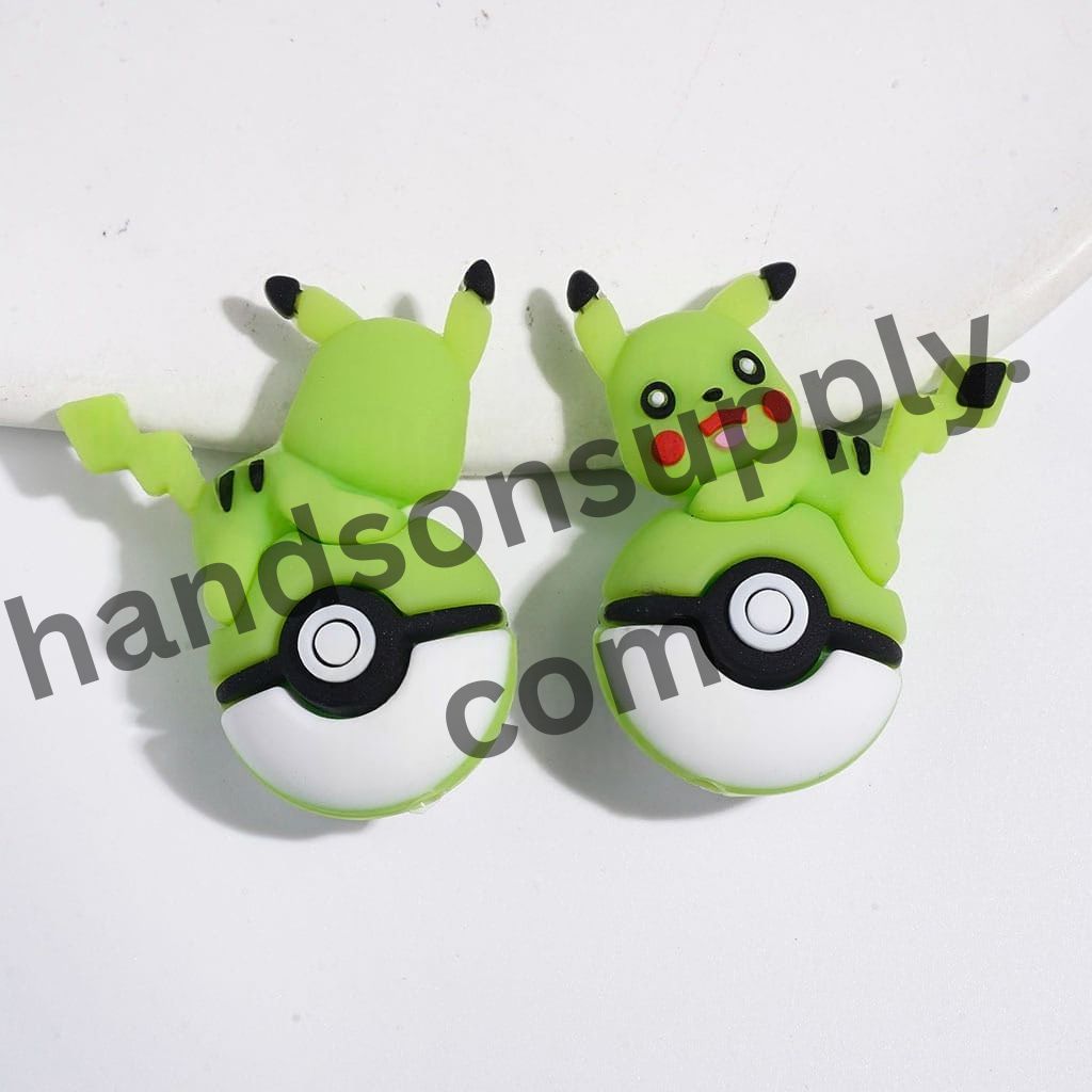 3D Small Electric Monster Character Resting on Magic Ball Silicone Focal Beads, 30*38MM Multi-Color
