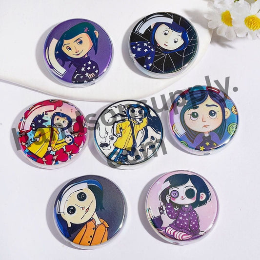 UV-Coated Spooky Ghost Mother Character Series Flat Round Shape Acrylic Beads, 31MM, Random Mix