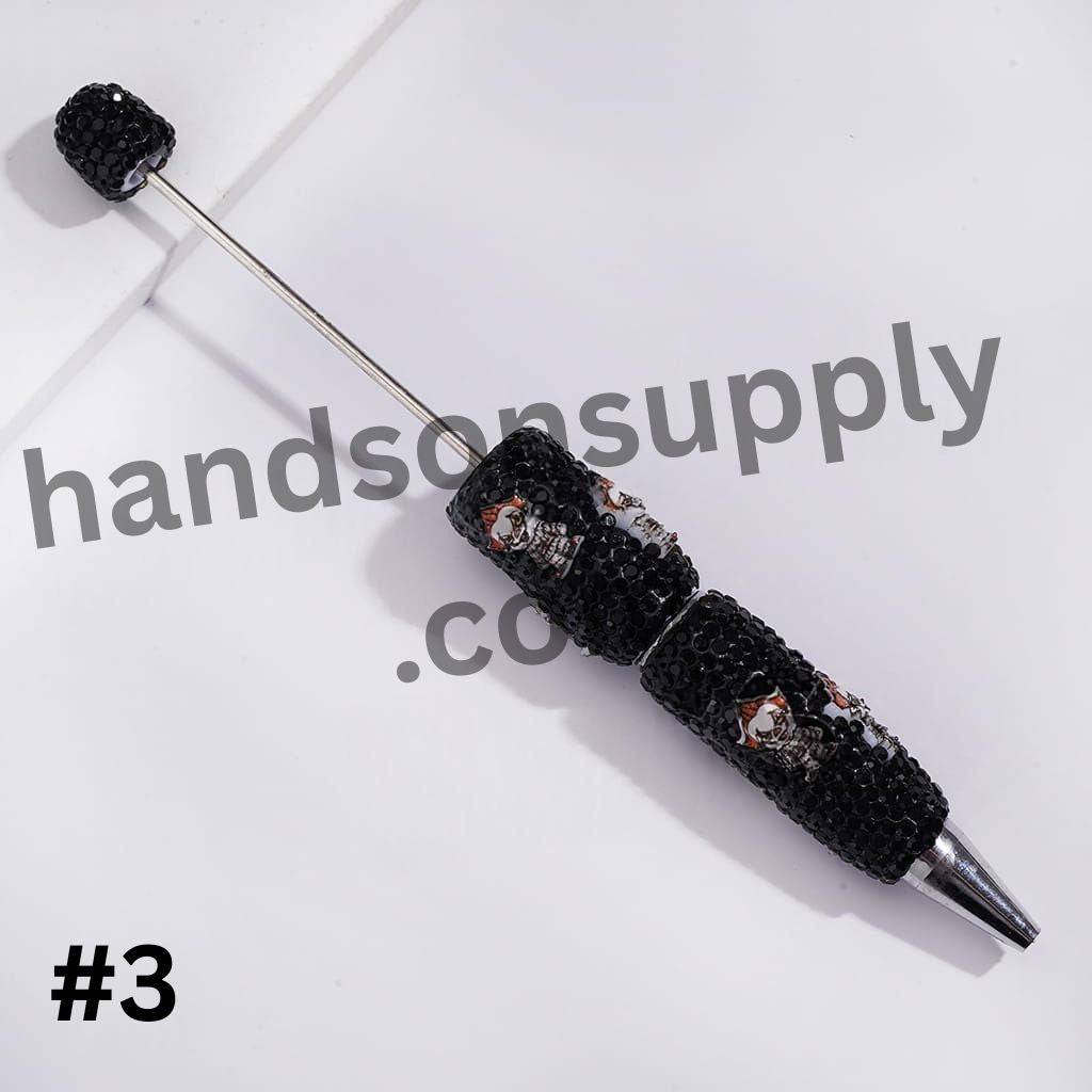 Spooky Horror Character Series with Sparkling Black Rhinestones, Halloween-Themed Beadable Clay Pens