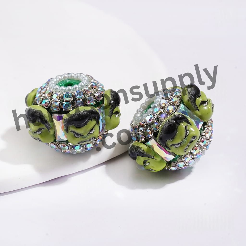 Superhero Character Handmade Acrylic Beads with Clear Rhinestone Chain & AB Crystal Spacer, 22MM, Multi Colors Random Mix
