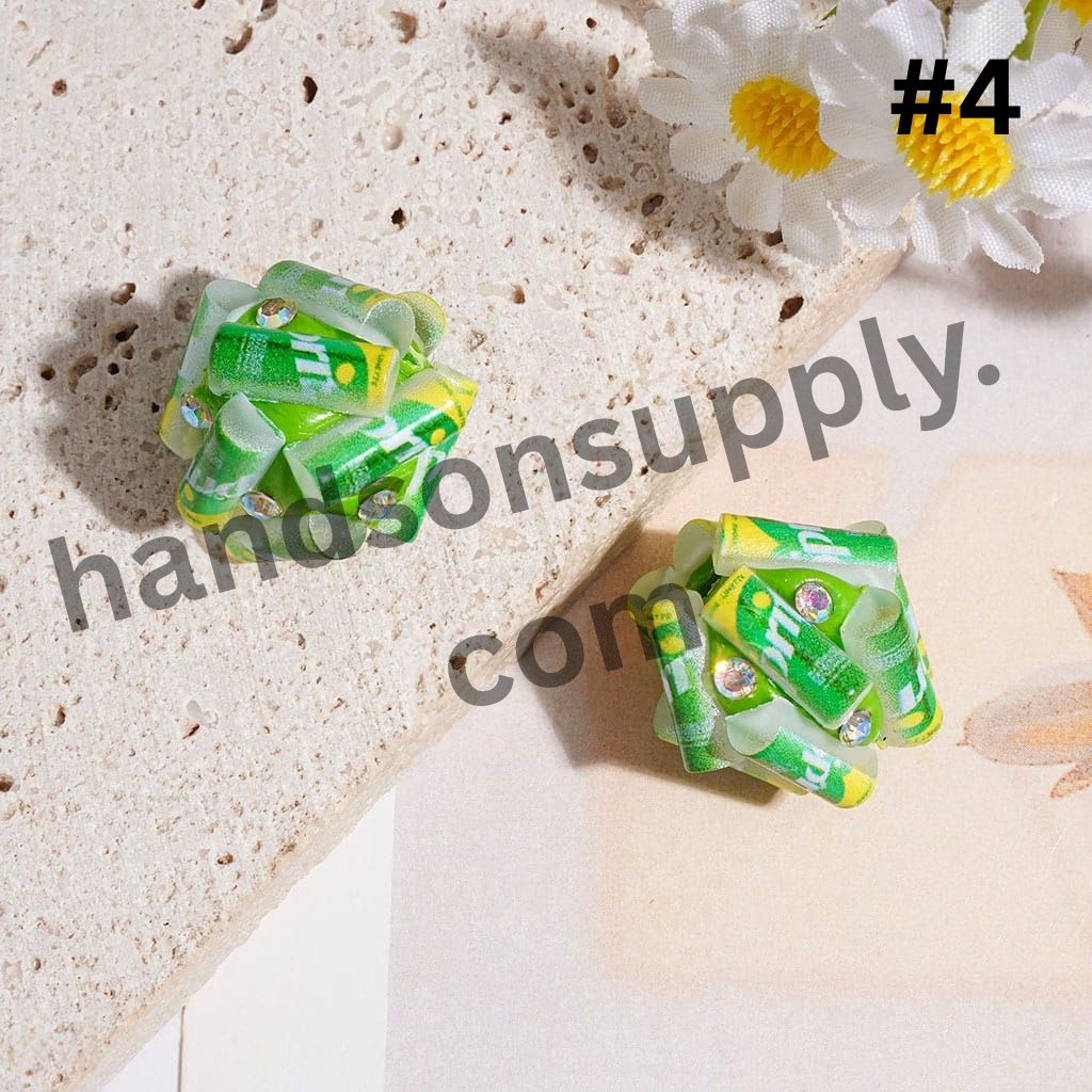 Mini Soda Soft Drink Can & Bottle Shape Clay Beads with AB Rhinestones, 20MM, Multi-Color