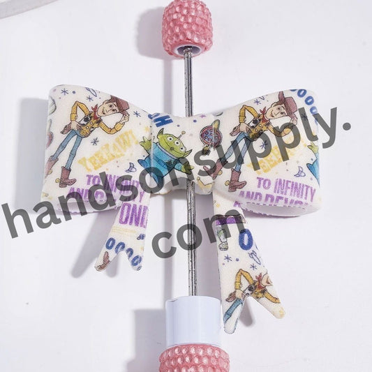 UV Printed Playful Toy Adventure Character Design Printed Soft Bowtie Shape Silicone Focal Beads, 53*59MM