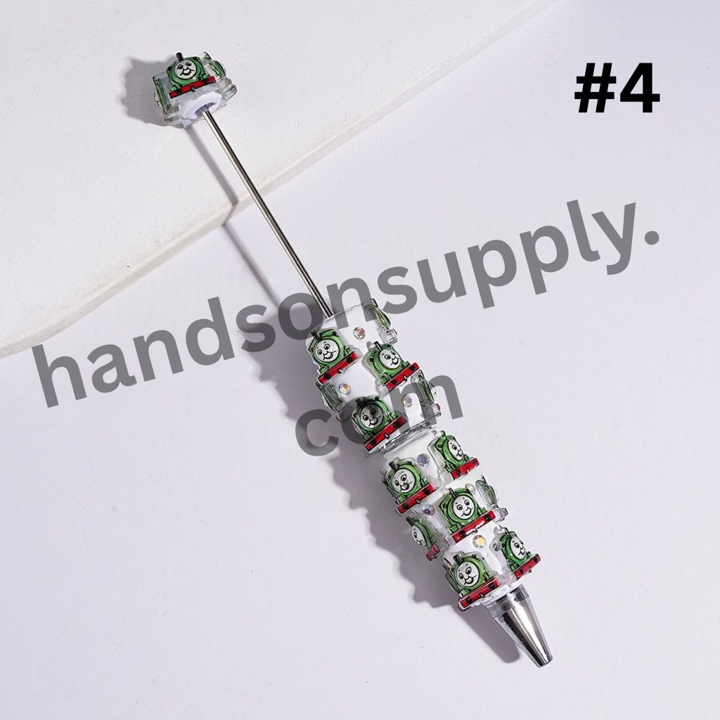 Cartoon Little Train Character Theme Beadable Clay Pens with AB Rhinestones, Multi Colors Random Mix