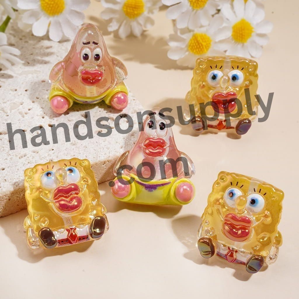 UV Coating Cute Yellow Sponge Cartoon Character with Clear Glossy Finish Acrylic Beads