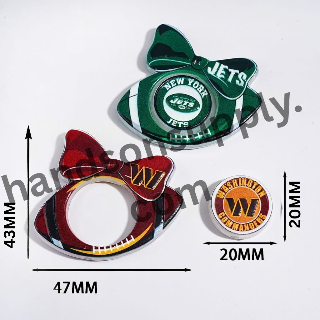American Football Team Design Hollow Bowtie Frame with Flat Round Acrylic Beads Collection Set, Large Size