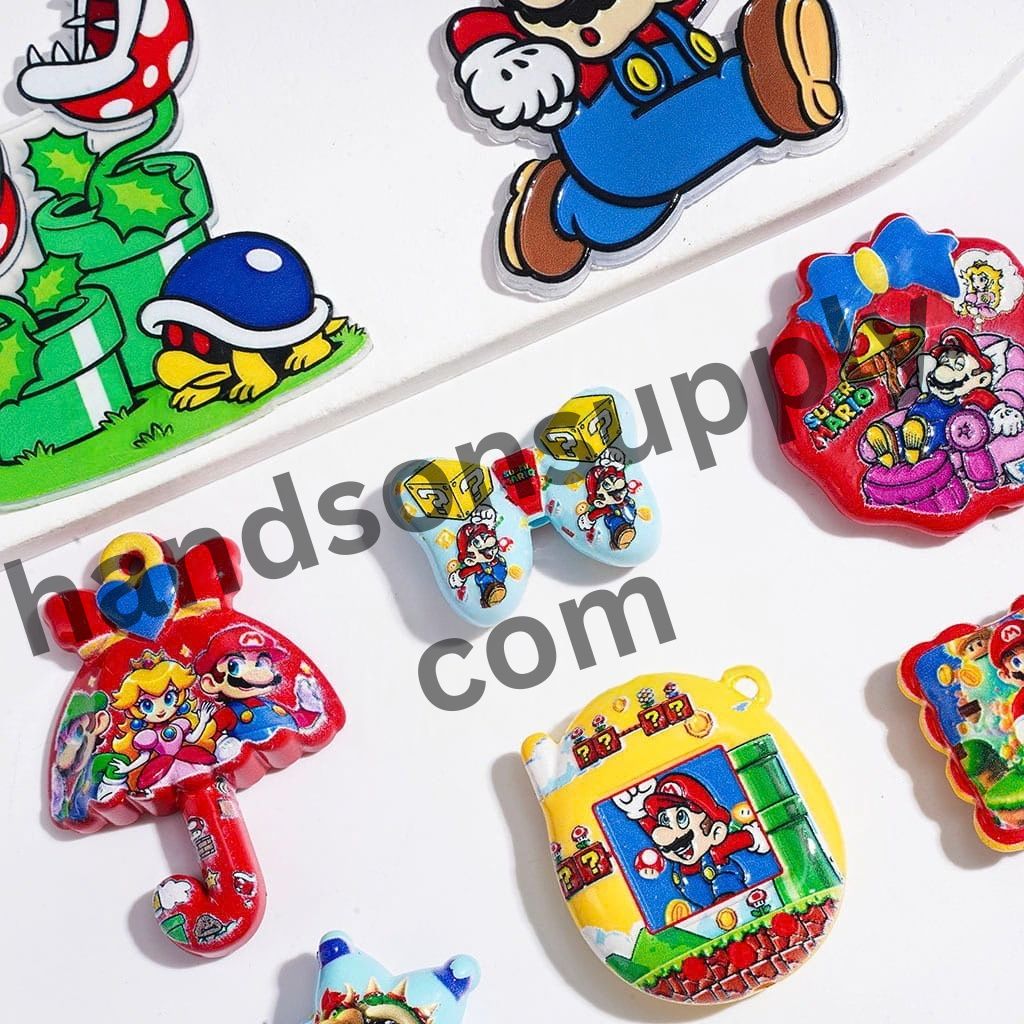 Adorable Playful Plumber Character Game Theme Acrylic Beads and Pendants, Random Mix