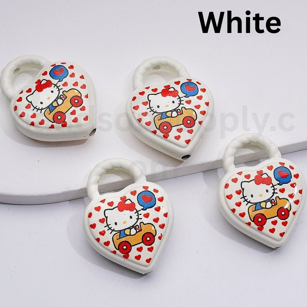 Cute Heart Shape Hand Bag Cute Cat Character Topic Acrylic Beads, 39*30MM