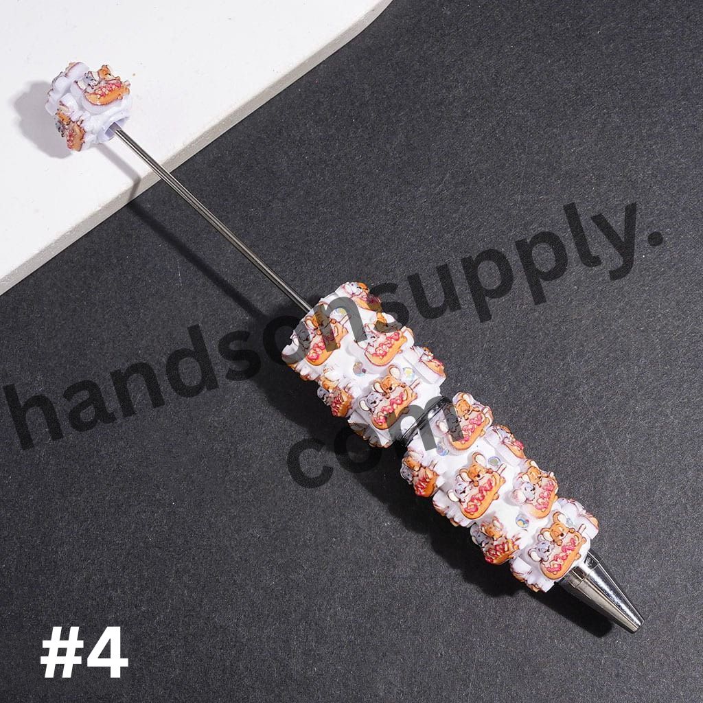 Playful Cat and Mouse Food Character Series with Sparkling AB Rhinestones Beadable Clay Pen