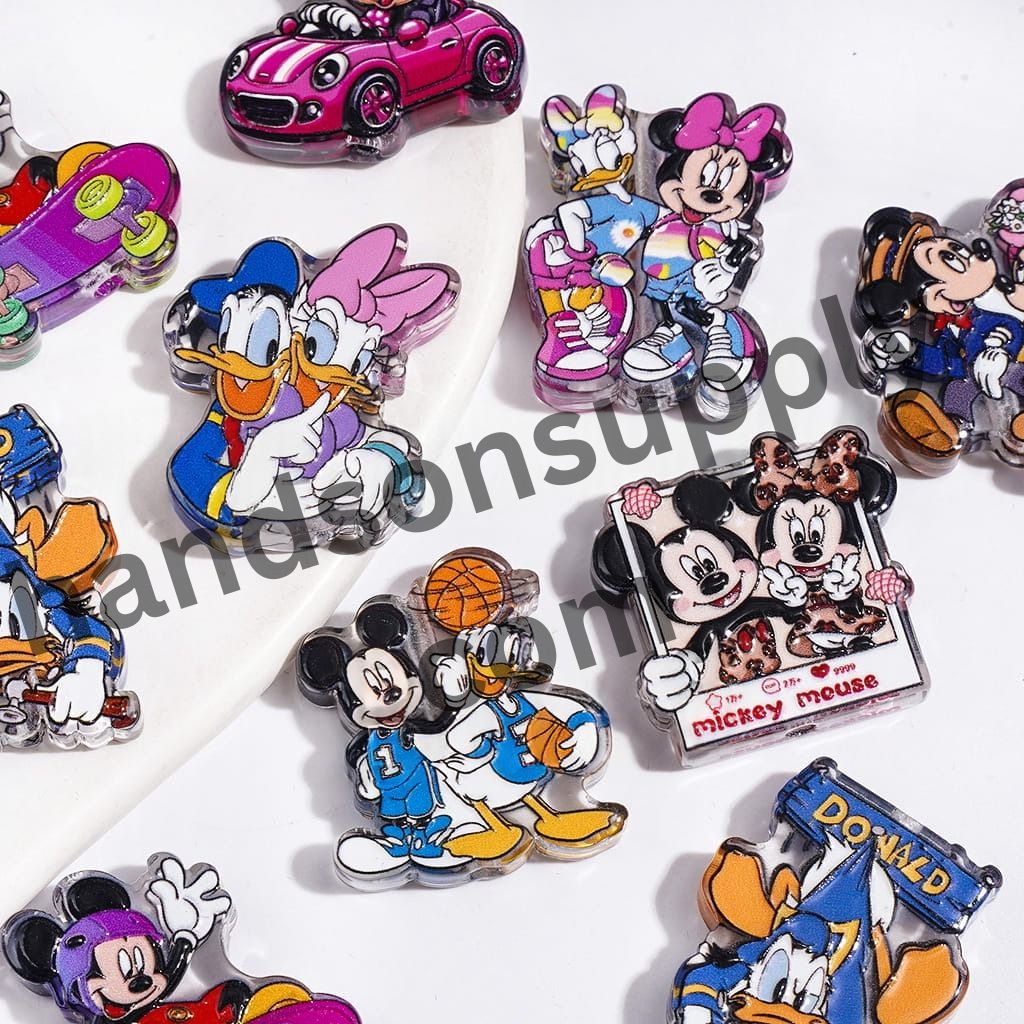 Cute Girl & Boy, Mouse and Duck Cartoon Character Series Semi-Clear Acrylic Beads, Random Mix