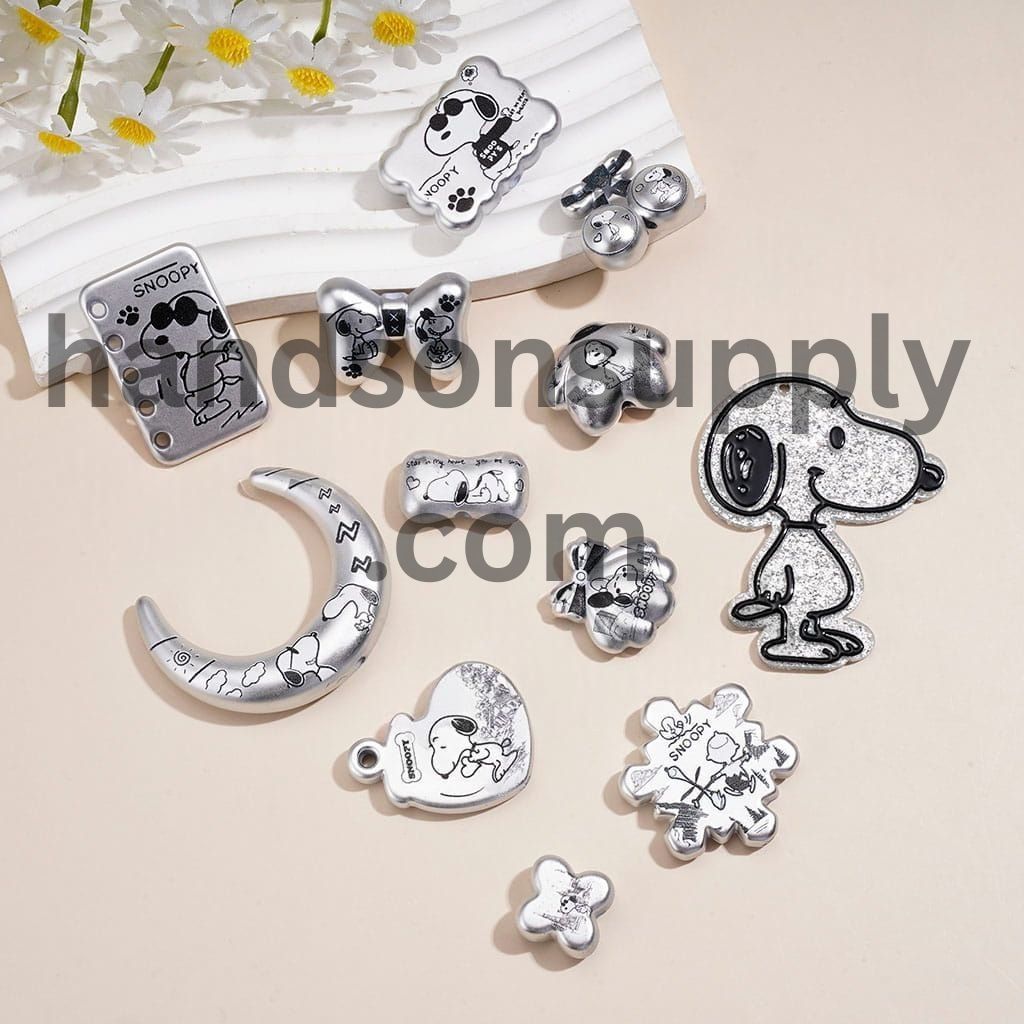 Cute Beagle Dog Character Silver Series in Assorted Shapes Acrylic Bead Pendants, Random Mix