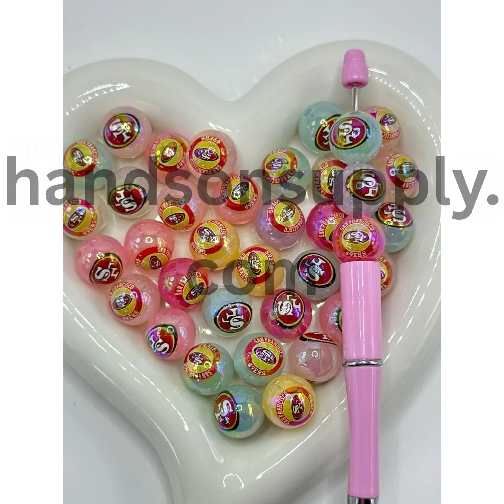 Round Jelly Color USA American Football Team Sports Acrylic Beads, 16MM