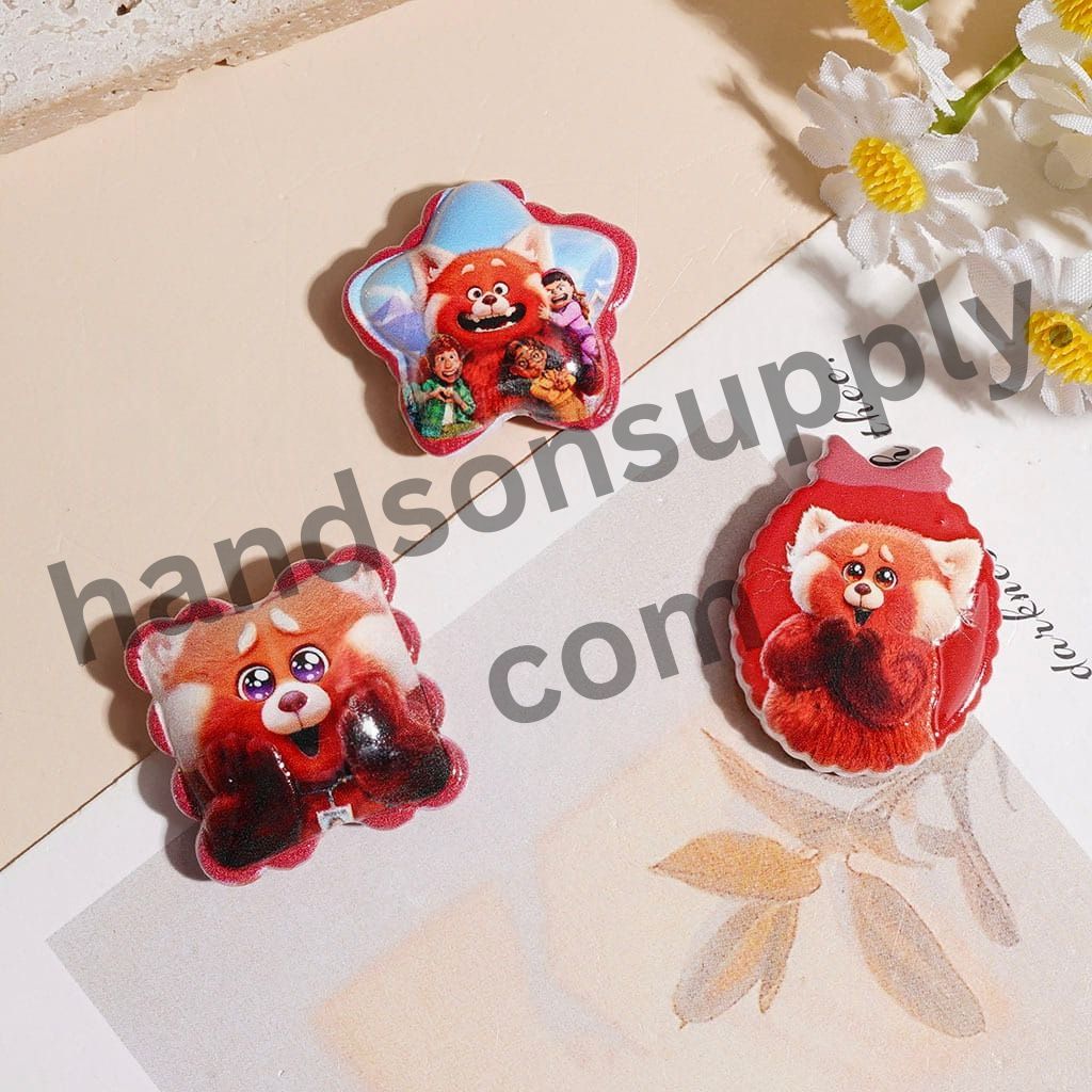 Whimsical Red Raccoon Family Series Acrylic Beads & Pendants, Assorted Shapes, Random Mix
