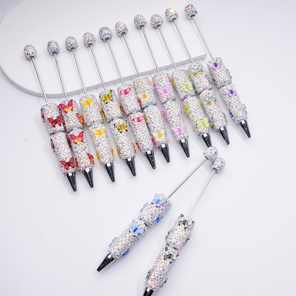 Black Rhinestones Double Color Butterfly Beadable Clay Pens