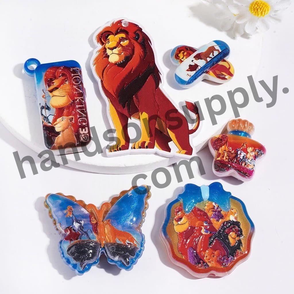Majestic Lion Leader Character Prints on Acrylic Beads & Pendants, Assorted Designs, Random Mix