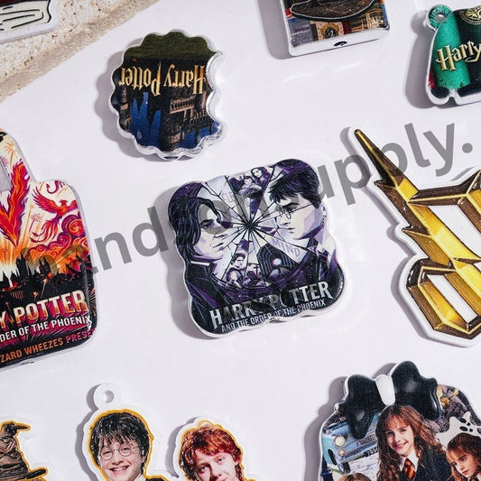 Cute Wizard Boy Character Series with Silver Border Acrylic Beads & Pendants, Random Mix