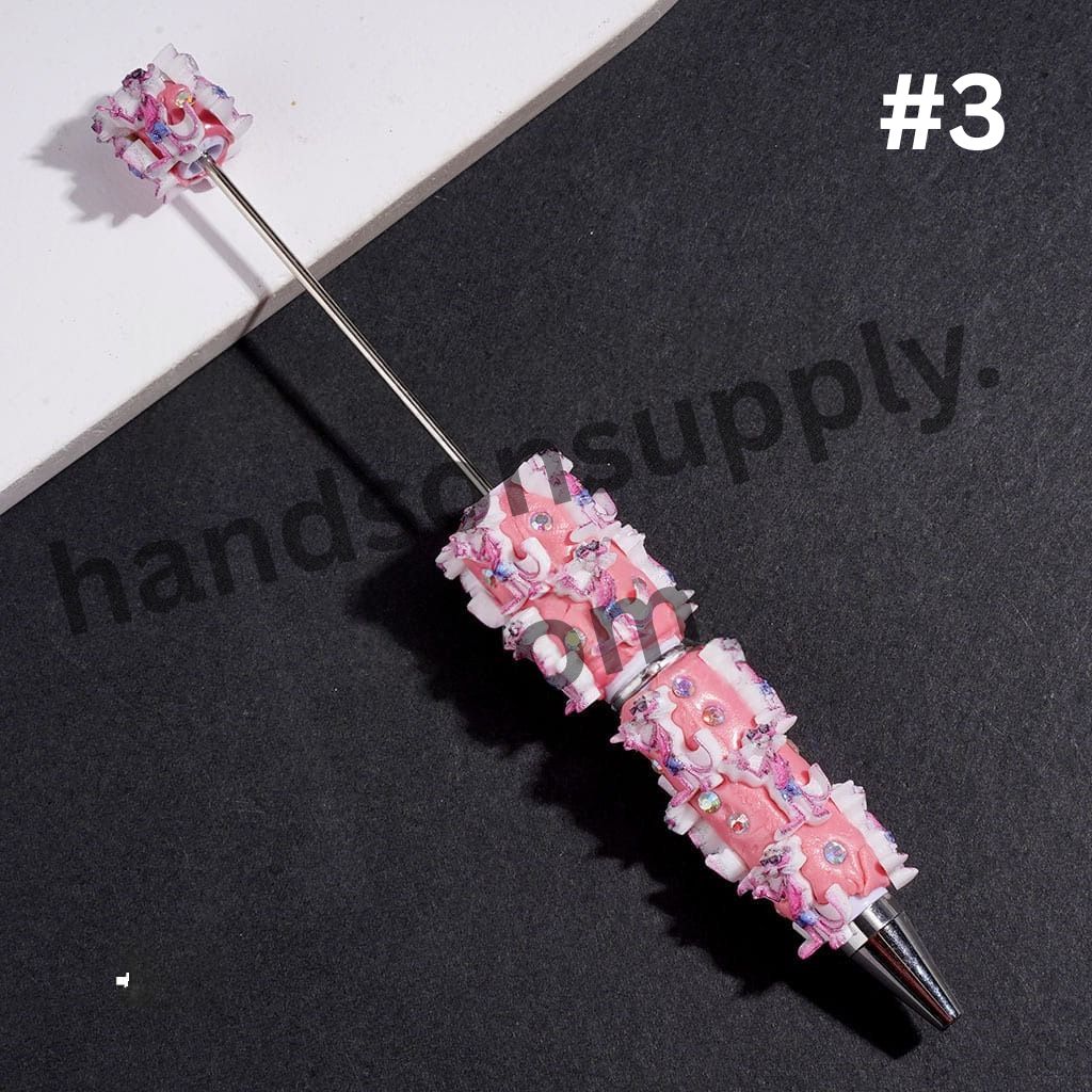 Pink Leopard Series Beadable Clay Pens with AB Rhinestone