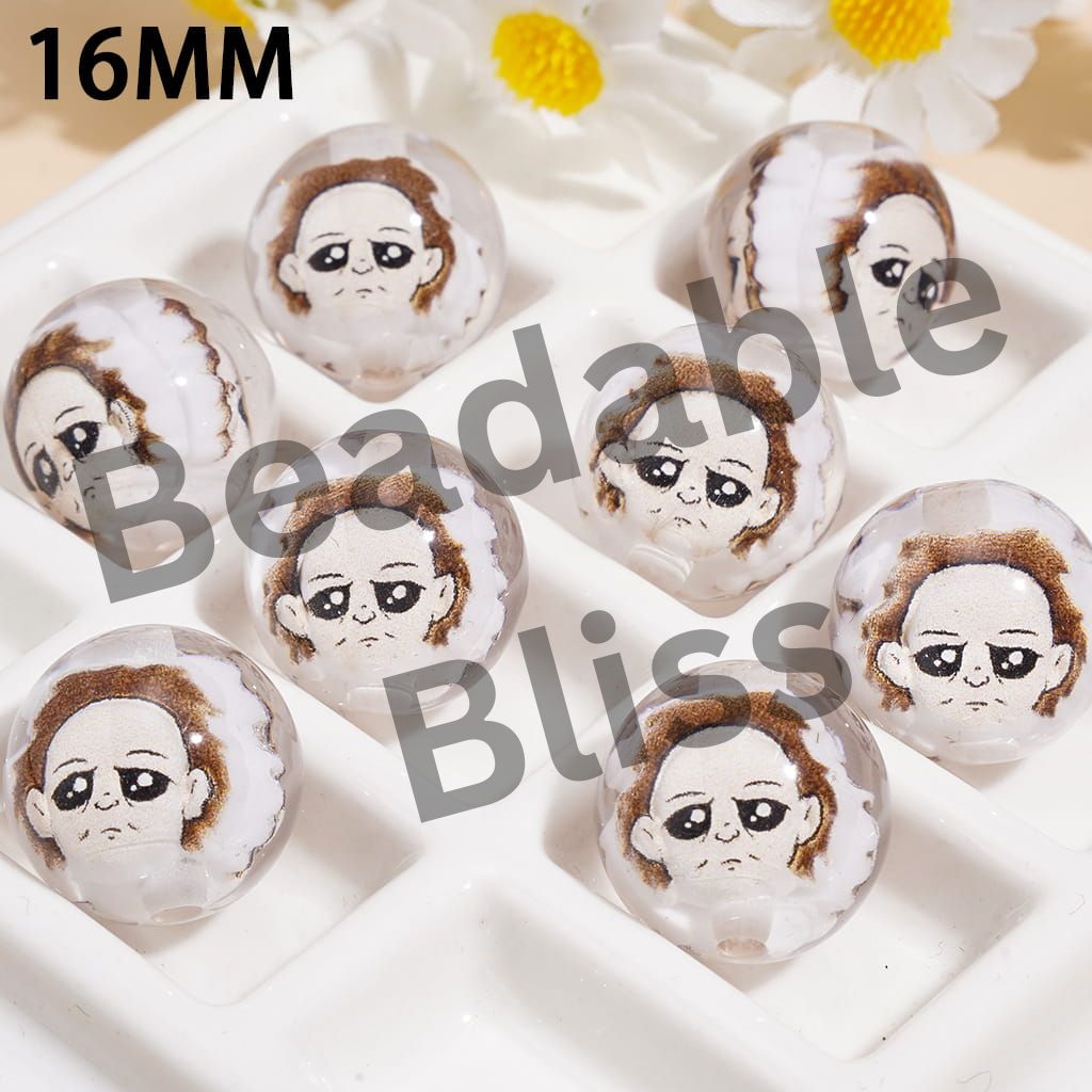 Horror Character Embedded Inside the Bead Transparent Round Shape Acrylic Beads 16MM