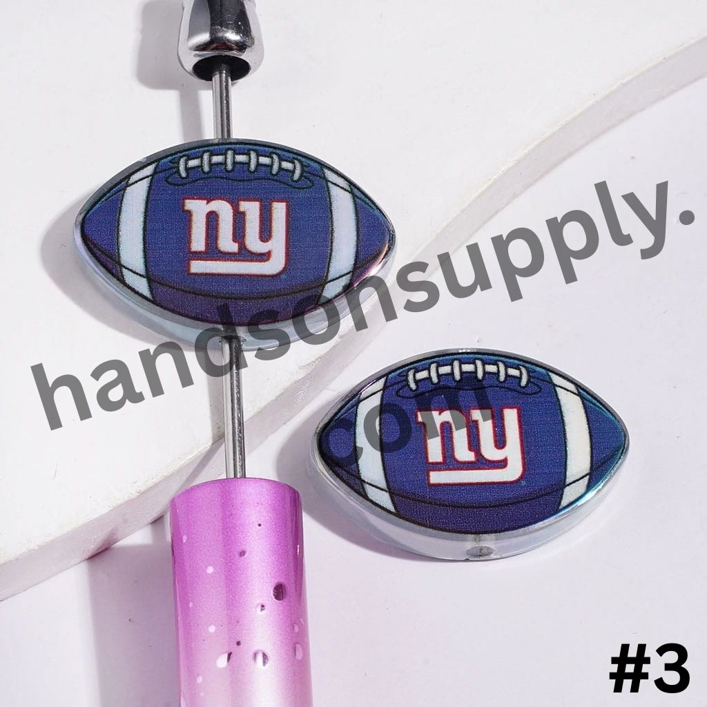UV-Coated American Football Shape Acrylic Beads, Assorted Team Designs, 20-29MM, Random Mix