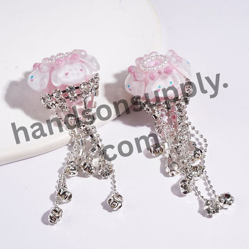 Adorable Character Decorations, Clear Rhinestone Tassel Chains & White Pearl Loop, Handcrafted Acrylic Beads, Random Mix
